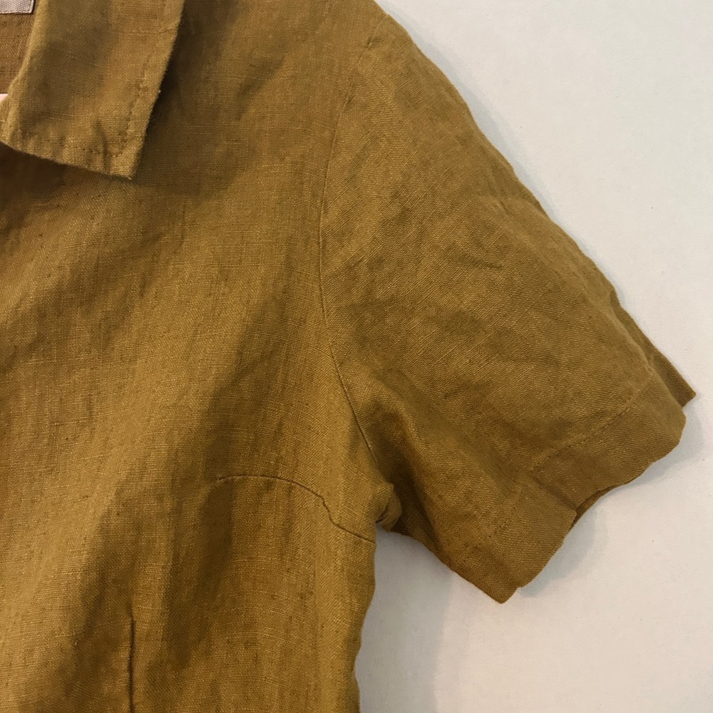 Flax Mustard Olive Short-Sleeve Blouse - Picture 3 of 5